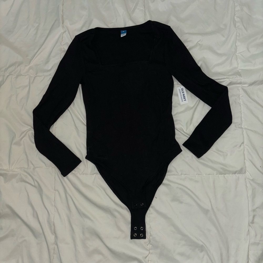 Old Navy Women’s XS Body Suit black Rib-Knit Square Neck Long Sleeve